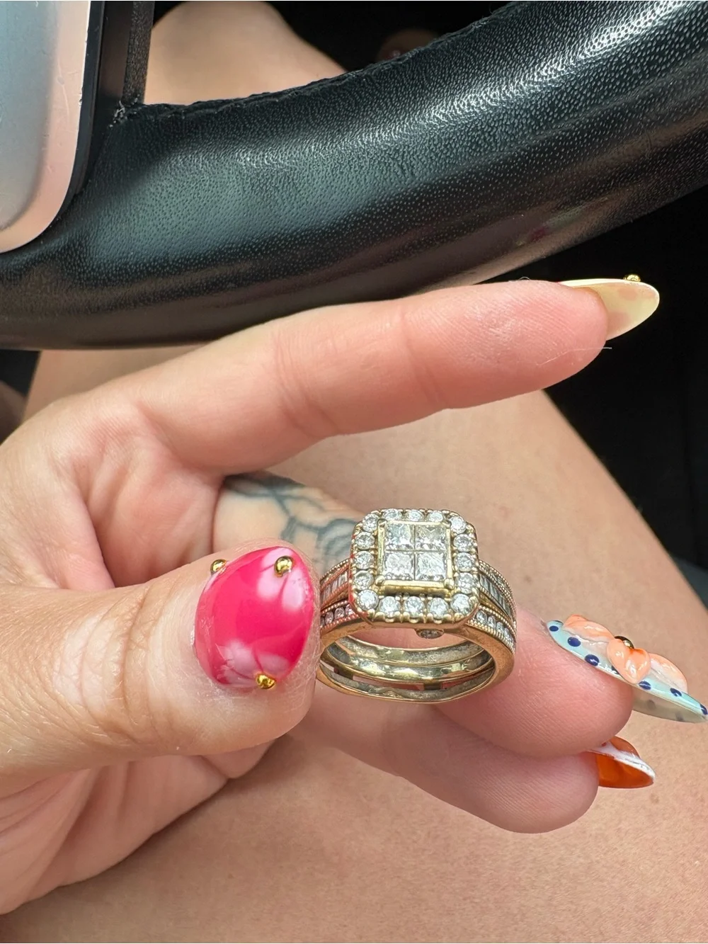 Zales Gold Square Diamond Wedding ring set comes with band and engagement ring
